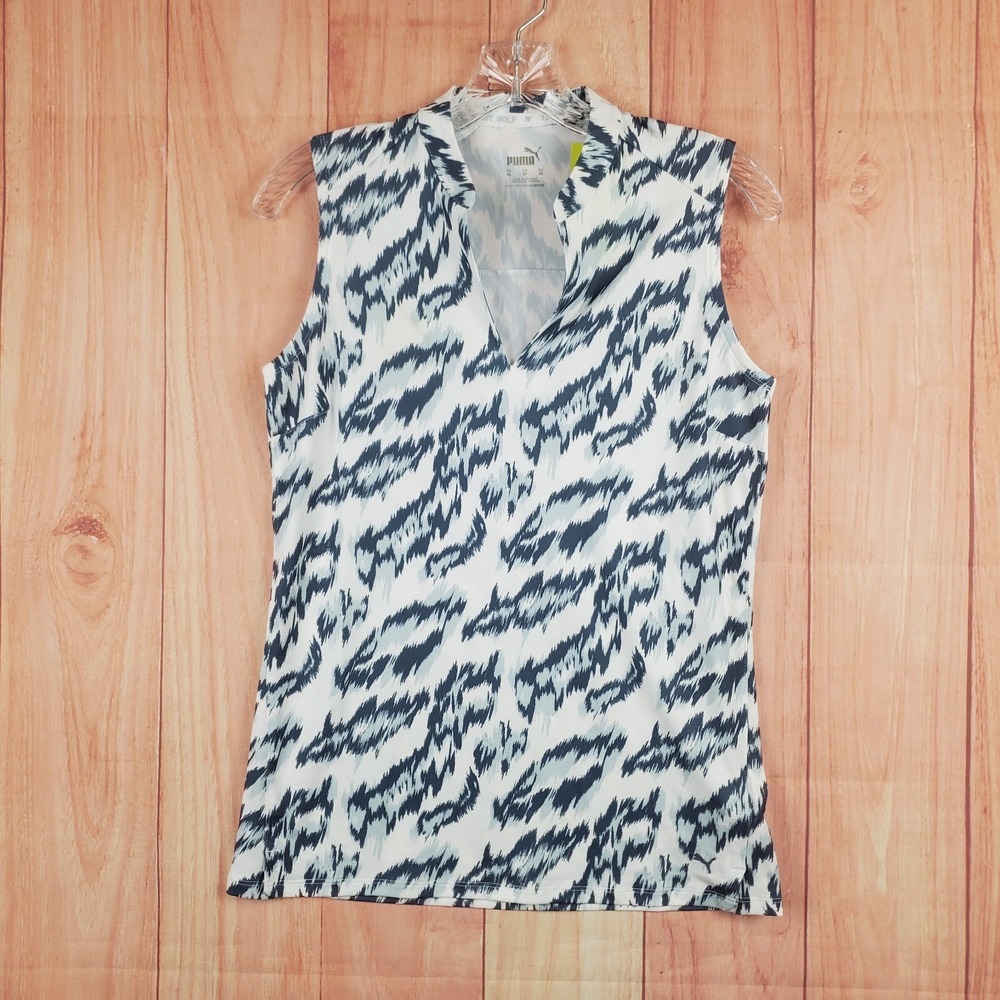 Puma Womens Shirt Sz‎ XL Cheetah Polyester Stretch V-Neck Classic Pullover